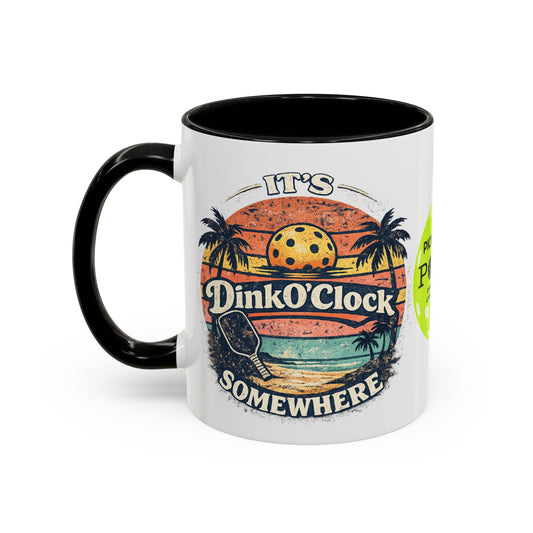 Pickleball Mug — "It’s Dink O’Clock Somewhere" Retro Beach Coffee Cup (11/15oz)